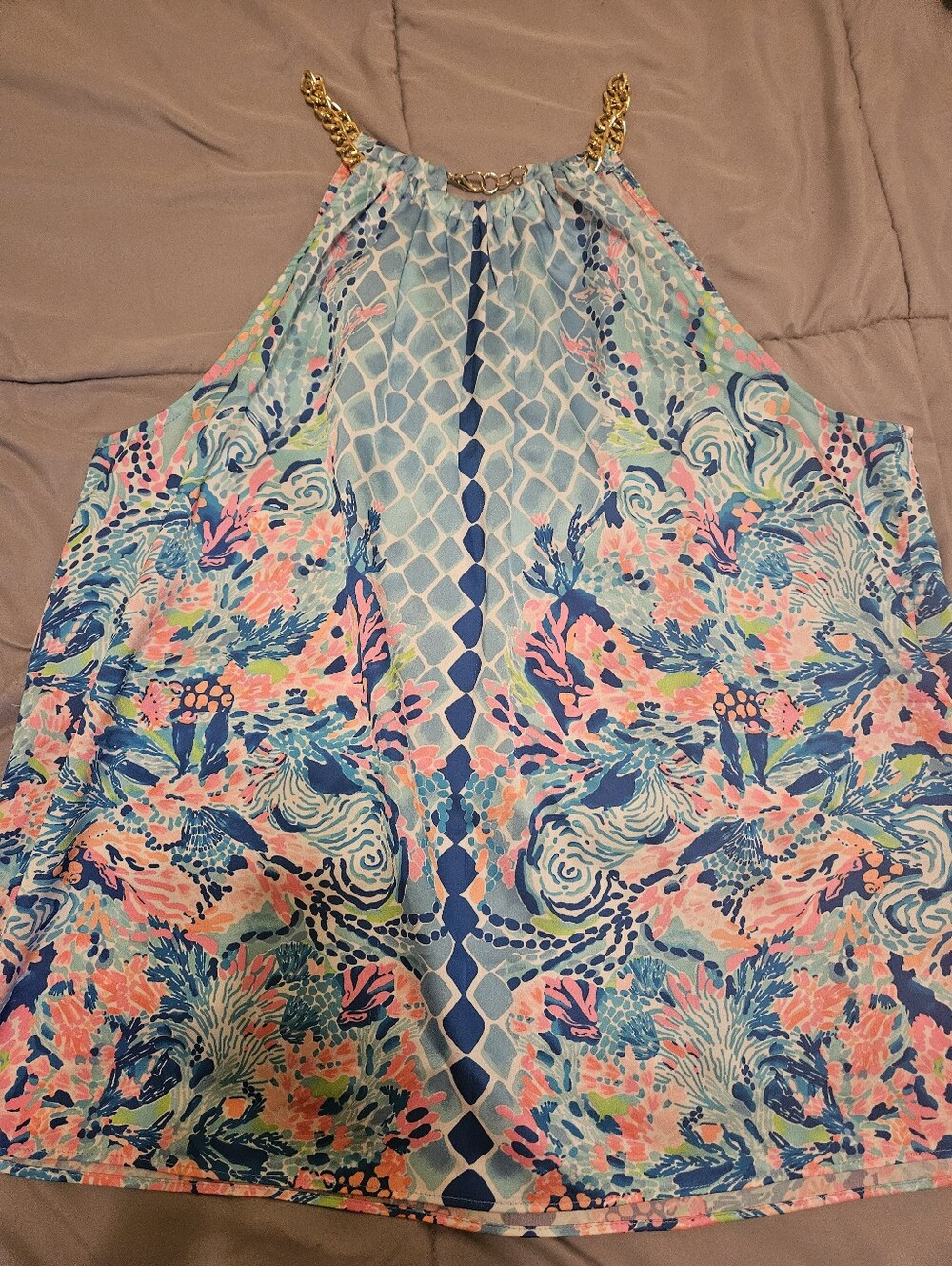 Lilly Pulitzer Pink & Blue Chain-Detail Halter Camisole